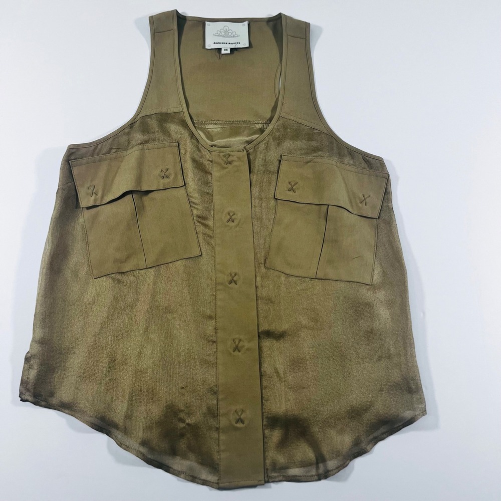 Madison Marcus Silk Vest XS Taupe‎ Bronze Shimmer Snap Front